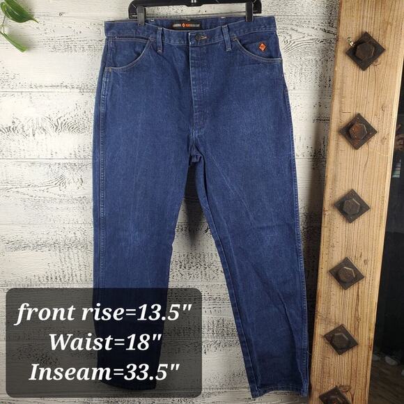 Wrangler FR Flame Resistant Men Original Fit Blue Denim Jeans Size 38 x 34 - Picture 9 of 9